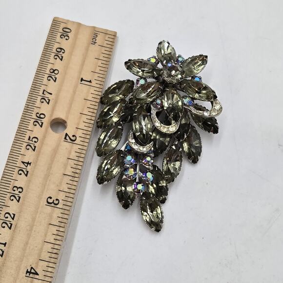 Vintage Beau Jewels Brooch Smokey Gray AB Rhinestones Spray 1950s Wedding - Picture 4 of 4